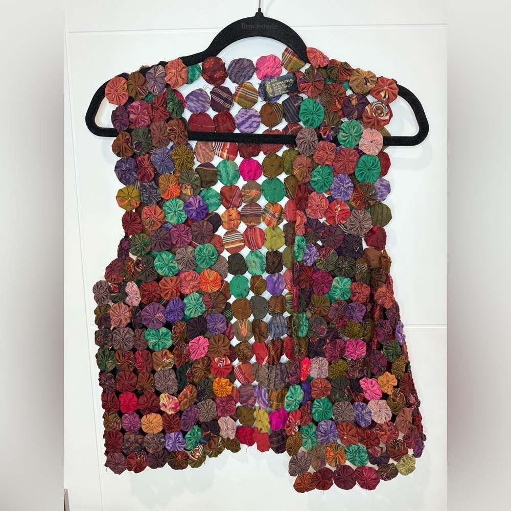 Rico International 100% Silk YoYo Patchwork Vest One Size Boho Artsy